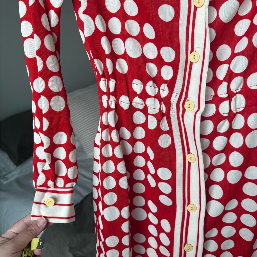 VINTAGE Julie Miller Polka Dot Long Sleeve Dress Sz XS Geometric Pop Art 60s 70s - Picture 4 of 8